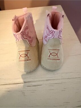 Stepping Stones Infant Pink and Tan Cowboy Booties - Soft